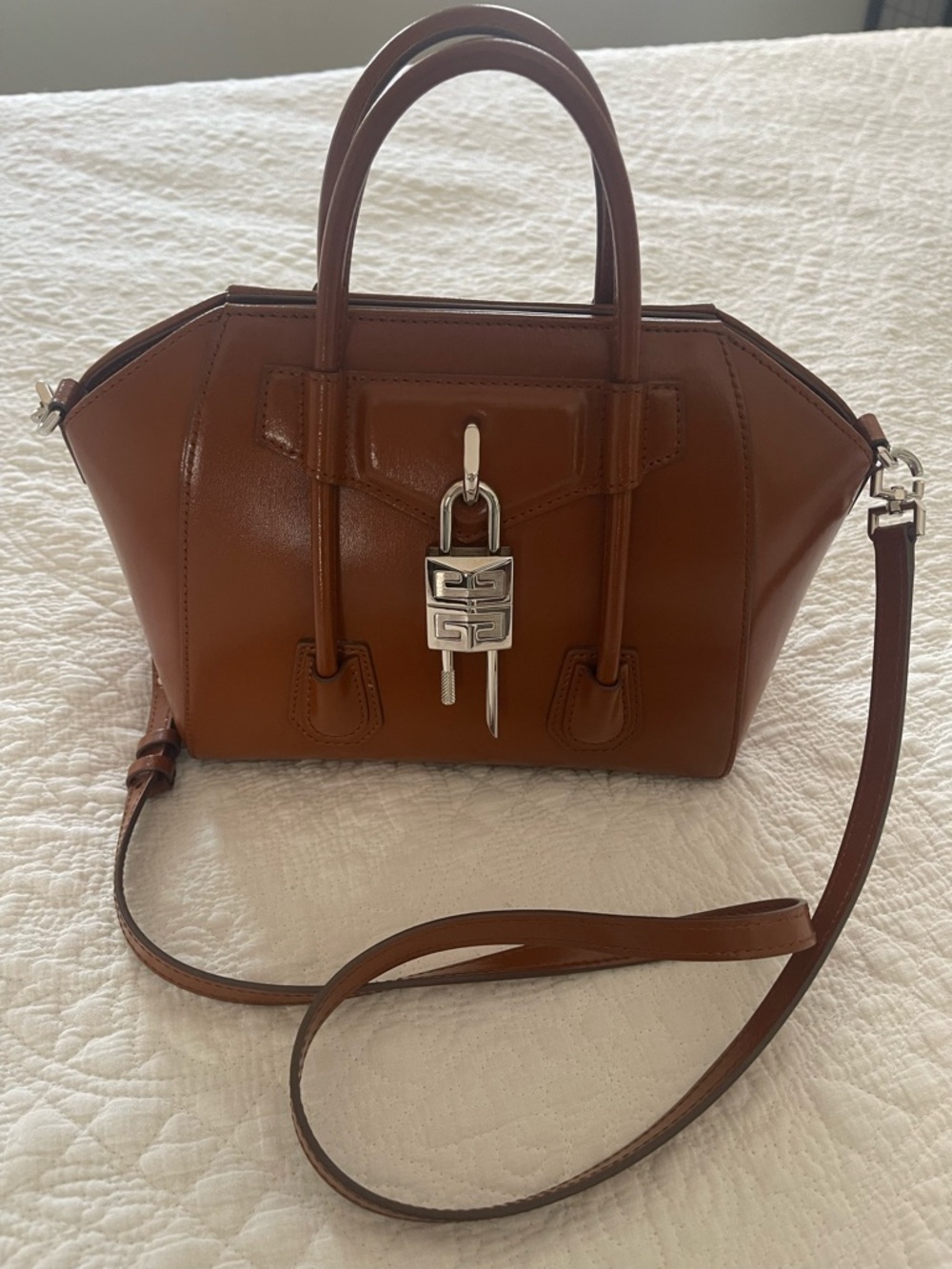 Mini Givenchy Brown Leather Crossbody Satchel with Silver Lock